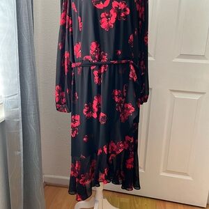 Tommy Hilfiger Black and Red Floral Long Sleeve Dress